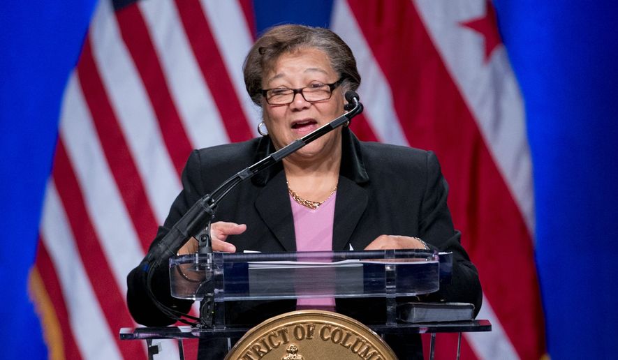 At-large Council member Anita Bonds, speaks during the 2015 District of Columbia Inauguration ceremony at the Convention Center in Washington, Friday, Jan. 2, 2015. (AP Photo/Carolyn Kaster) ** FILE **