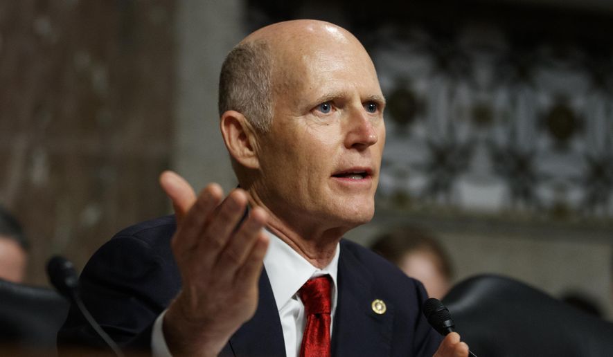 In this Feb. 29, 2019, file photo, Senate Armed Services Committee member Sen. Rick Scott, R-Fla. speaks during a hearing on Capitol Hill in Washington. (AP Photo/Carolyn Kaster, File)