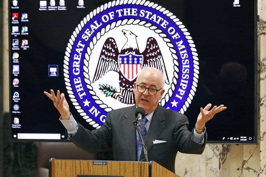 Circuit Judge Prentiss G. Harrell addresses senators during a hearing of the Senate Judiciary B and Corrections Committees at the Capitol in Jackson, Miss., regarding the findings of a Corrections and Criminal Justice Oversight Task Force at the Capitol, Tuesday, Feb. 4, 2020, in Jackson, Miss. (AP Photo/Rogelio V. Solis)