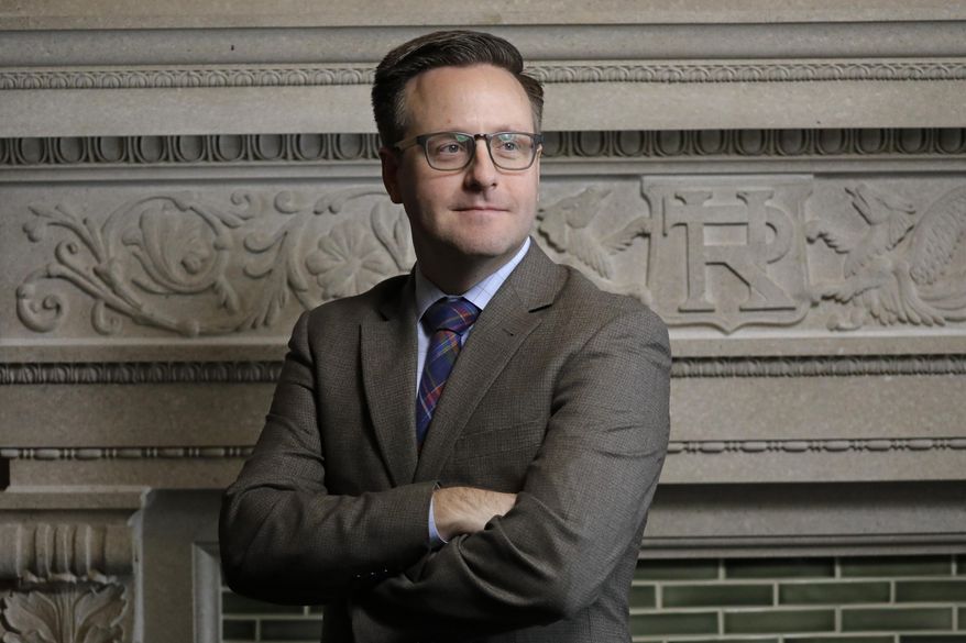 In this Thursday, Jan. 30, 2020, photo, Republican Rep. Brady Brammer, poses for a portrait at the Utah State Capitol, in Salt Lake City. Brammer, a Utah lawmaker unveiled a proposal Tuesday, Feb. 4, 2020, to require pornography to carry warning labels or be subject to a $2,500 penalty, though an adult-entertainment industry group warned the idea would violate the First Amendment. (AP Photo/Rick Bowmer)