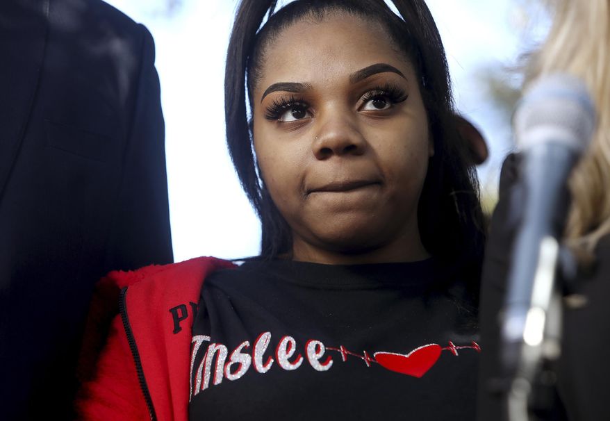 FILE - In this Jan. 6, 2020, file photo, Trinity Lewis, mother of of Tinslee Lewis, attends a news conference outside of Cook Children's Medical Center in Fort Worth, Texas. An appeals court heard arguments Tuesday, Feb. 4, 2020, in Lewis' case, who does not want a hospital to end life-sustaining treatment for her 1-year-old daughter. Texas' Second Court Court of Appeals in Fort Worth is considering the case after a lower court said Cook Children's Medical Center could remove Tinslee Lewis from life support. The appeals court has said the child will remain on life support until it makes a final ruling in the case. (Amanda McCoy/Star-Telegram via AP, File)
