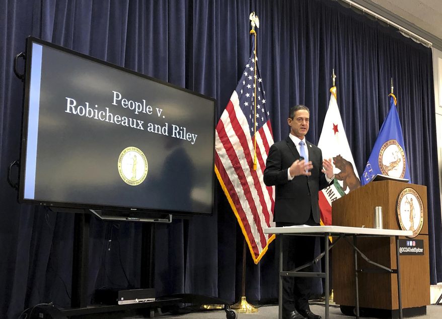 Orange County District Attorney Todd Spitzer discusses the case against a California orthopedic surgeon who appeared in a reality TV dating show, at a news conference in Santa Ana, Calif., Tuesday, Feb. 4, 2020. Prosecutors say they will seek dismissal of rape, kidnapping and other charges because there's insufficient evidence to prove the case beyond a reasonable doubt. (AP Photo/Amy Taxin)