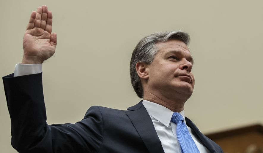 FBI Director Christopher Wray is sworn in as he testifies during an oversight hearing of the House Judiciary Committee, on Capitol Hill, Wednesday, Feb. 5, 2020 in Washington. (AP Photo/Alex Brandon)