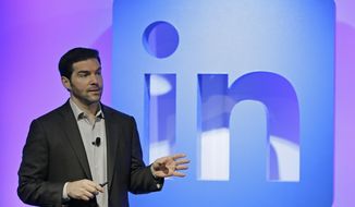 FILE - In this Sept. 22, 2016 file photo, LinkedIn CEO Jeff Weiner speaks during a product announcement at his company&#39;s headquarters in San Francisco.   Weiner will become executive chairman after 11 years as CEO of the Microsoft-owned business. Ryan Roslansky, senior vice president of product, will become CEO as of June 1, 2020.  (AP Photo/Eric Risberg, File)