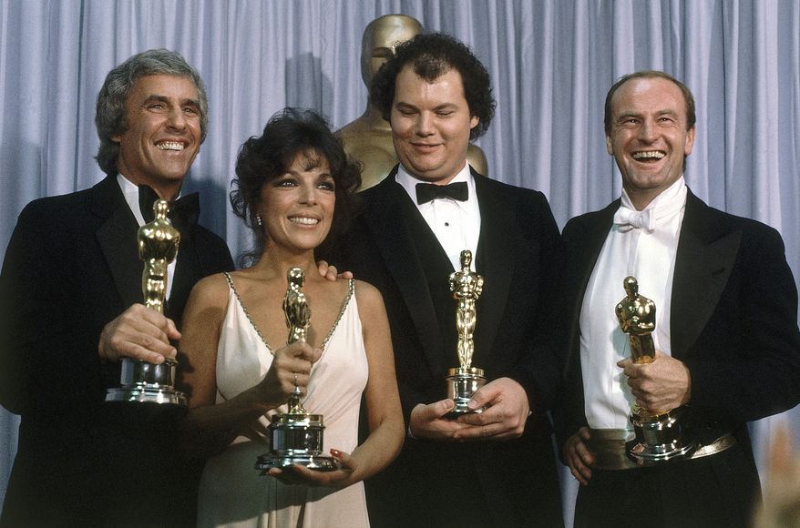 Burt Bacharach shows with best song winners ?Arthur?s Theme? at the 54th Annual Academy Awards in Los Angeles on March 29, 1982. Oscar for best song went to ?Arthur?s Theme? from movie ?Arthur?. Others with him are Carole Bayer Sager, Christopher Cross and Peter Allen. (AP Photo/Reed Saxon)