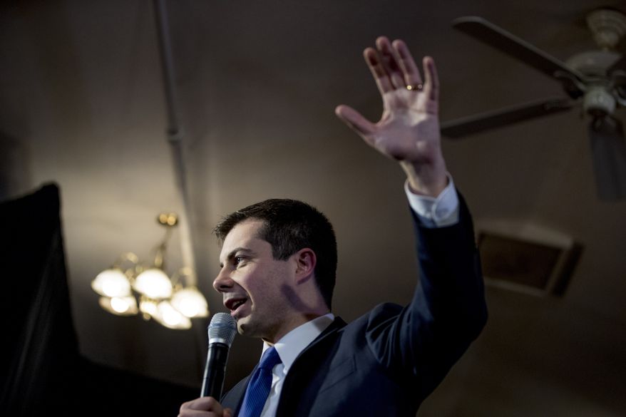 Democratic presidential candidate former South Bend, Ind., Mayor Pete Buttigieg speaks at a campaign stop at the Merrimack American Legion, Thursday, Feb. 6, 2020, in Merrimack, N.H. (AP Photo/Andrew Harnik)