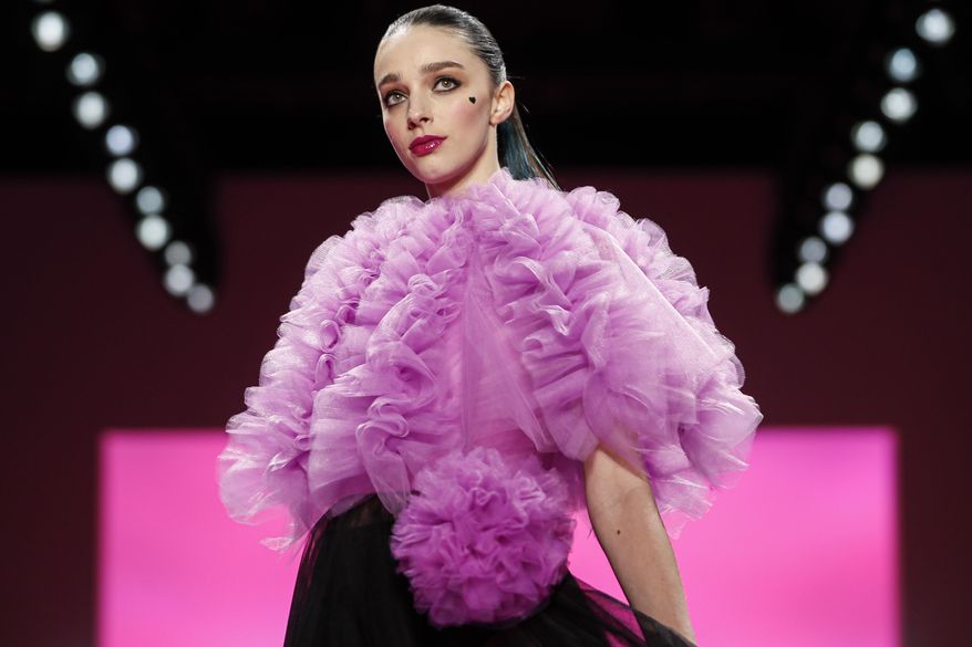 The Christian Siriano collection is modeled during Fashion Week, Thursday, Feb. 6, 2020, in New York. (AP Photo/John Minchillo)