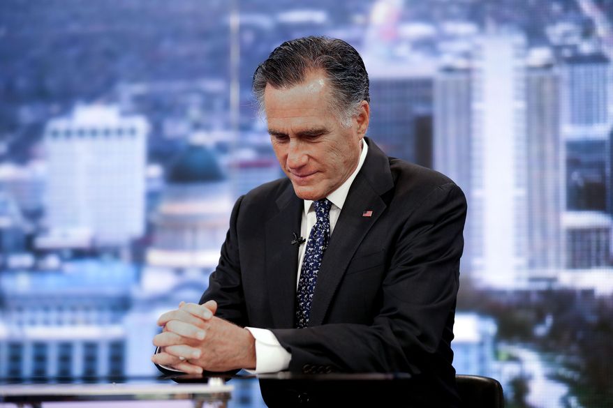 Sen. Mitt Romney, R-Utah, speaks with KSL-TV&#39;s Doug Wright during an interview in Salt Lake City on Thursday, Feb. 6, 2020.  Republicans in the state are unusually divided on the president, so while some were heartened to see Romney cast what he described as an agonizing vote dictated by his conscience, Trump supporters were left angry and frustrated.  (Laura Seitz/The Deseret News via AP)