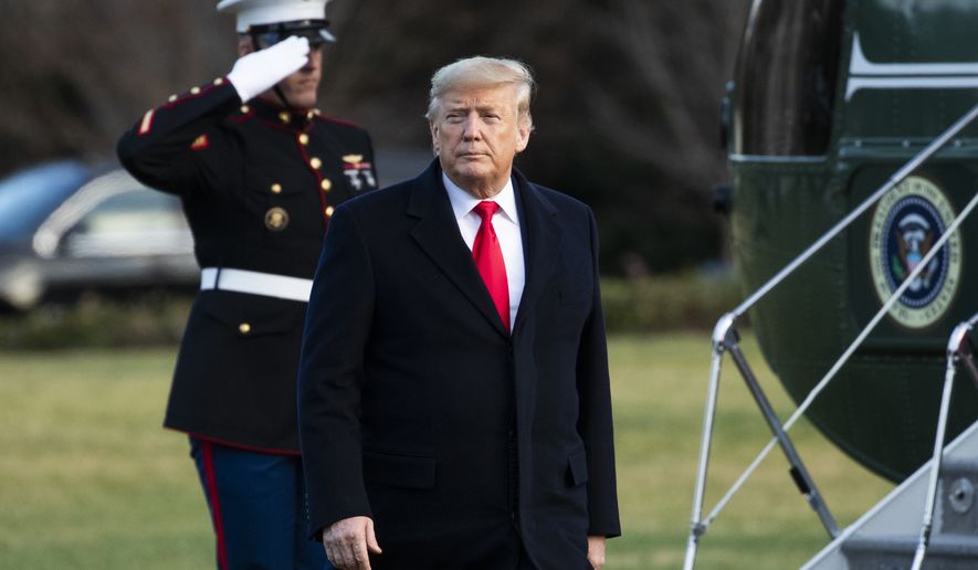 President Donald Trump arrives at the White House, Friday, Feb. 7, 2020, in Washington, as he returns from a trip to Charlotte, N.C. (AP Photo/Manuel Balce Ceneta)