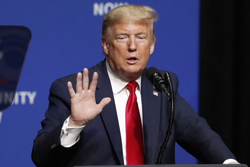 President Donald Trump speaks during the North Carolina Opportunity Now Summit in Charlotte, N.C., Friday, Feb. 7, 2020. (AP Photo/Gerry Broome)