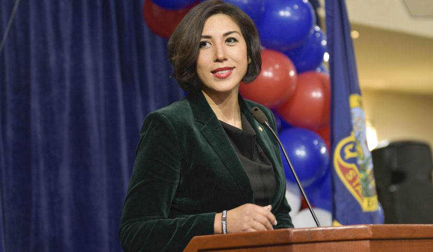 In this Tuesday, Nov. 6, 2018, file photo, then-Democratic gubernatorial candidate Paulette Jordan addresses supporters at an election night party in Boise, Idaho. (AP Photo/Diane Loos, File)