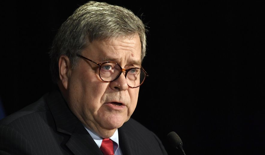 Attorney General William Barr speaks at the National Sheriffs' Association Winter Legislative and Technology Conference in Washington, Monday, Feb. 10, 2020. (AP Photo/Susan Walsh)