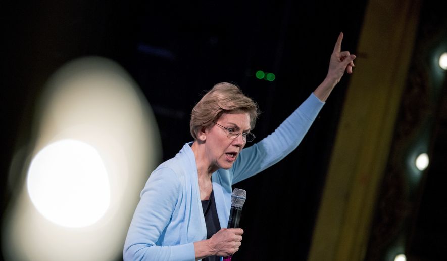Democratic presidential candidate Sen. Elizabeth Warren, D-Mass., speaks at a campaign stop at Rochester Opera House, Monday, Feb. 10, 2020, in Rochester, N.H. (AP Photo/Andrew Harnik)