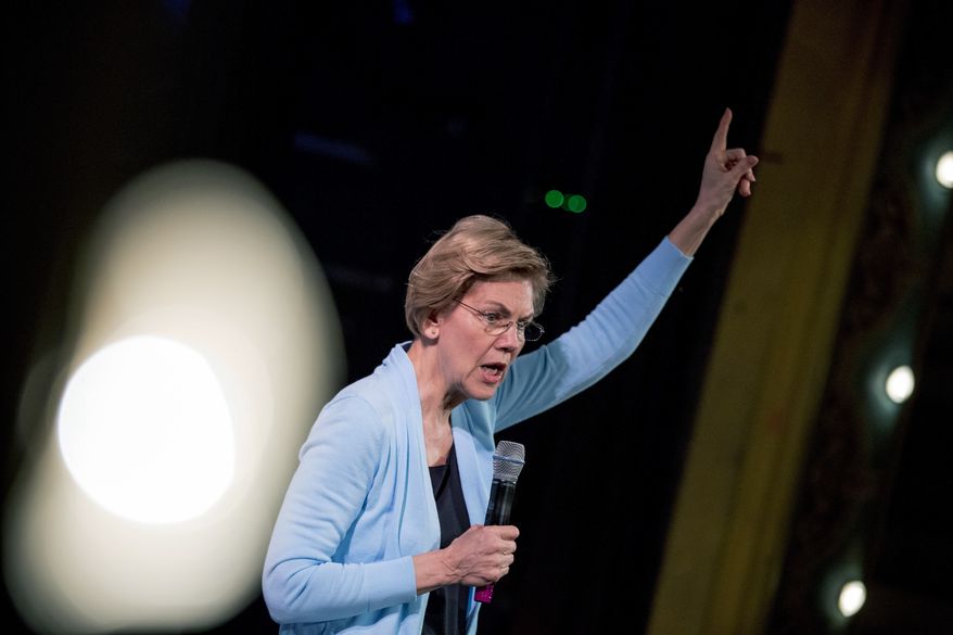 Democratic presidential candidate Sen. Elizabeth Warren, D-Mass., speaks at a campaign stop at Rochester Opera House, Monday, Feb. 10, 2020, in Rochester, N.H. (AP Photo/Andrew Harnik)
