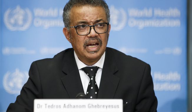 Tedros Adhanom Ghebreyesus, Director General of the World Health Organization (WHO), addresses the media during a press conference at the World Health Organization (WHO) headquarters in Geneva, Switzerland, Monday, Feb. 10, 2020 on the situation regarding to the new coronavirus. (Salvatore Di Nolfi/Keystone via AP) **FILE**