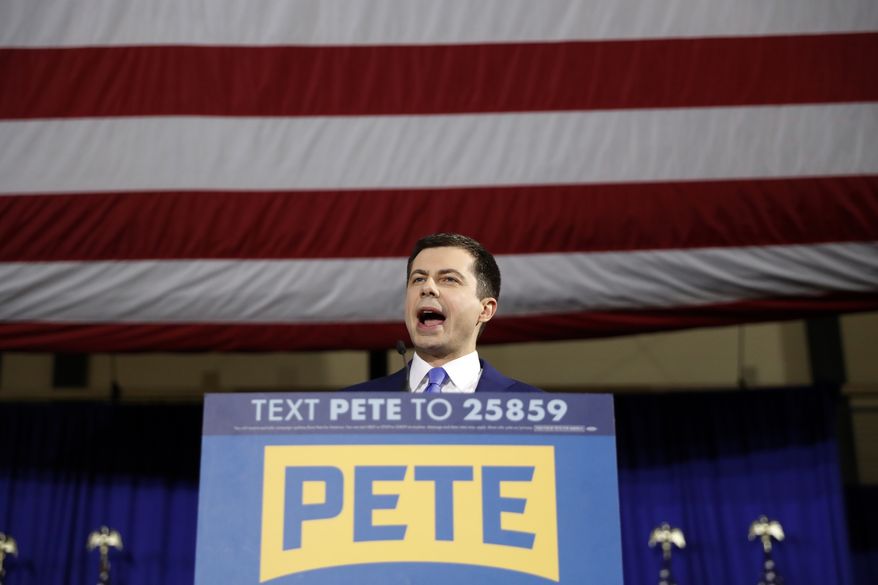 Democratic presidential candidate former South Bend, Ind., Mayor Pete Buttigieg speaks to supporters at a primary night election rally at Nashua Community College, Tuesday, Feb. 11, 2020, in Nashua, Iowa. (AP Photo/Andrew Harnik)