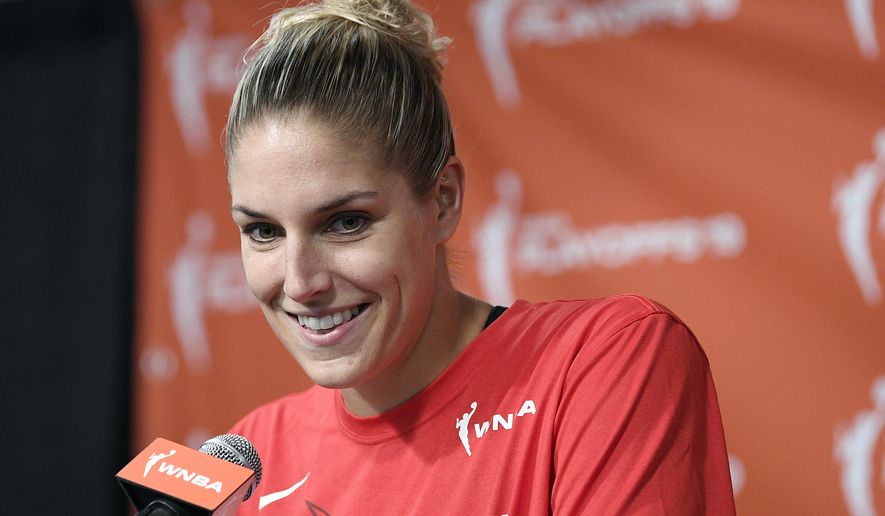 In this Sept. 19, 2019, file photo, Washington Mystics forward Elena Delle Donne speaks at a press conference where she was named the 2019 WNBA most valuable player in Washington. The WNBA champion Mystics say reigning MVP Elena Delle Donne is expected to be ready for the start of the season after undergoing back surgery. (AP Photo/Nick Wass, File) **FILE**