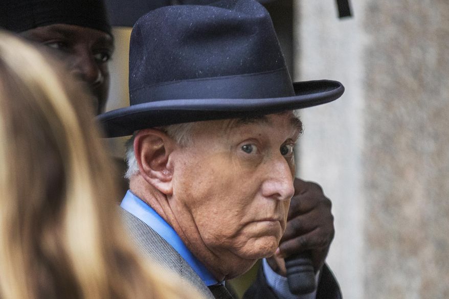In this Nov. 12, 2019, file photo, Roger Stone, a longtime Republican provocateur and former confidant of President Donald Trump, waits in line at the federal court in Washington. (AP Photo/Manuel Balce Ceneta)  ** FILE **