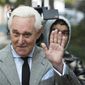 In this Nov. 7, 2019, file photo, Roger Stone arrives at federal court for his federal trial in Washington. (AP Photo/Cliff Owen) ** FILE **