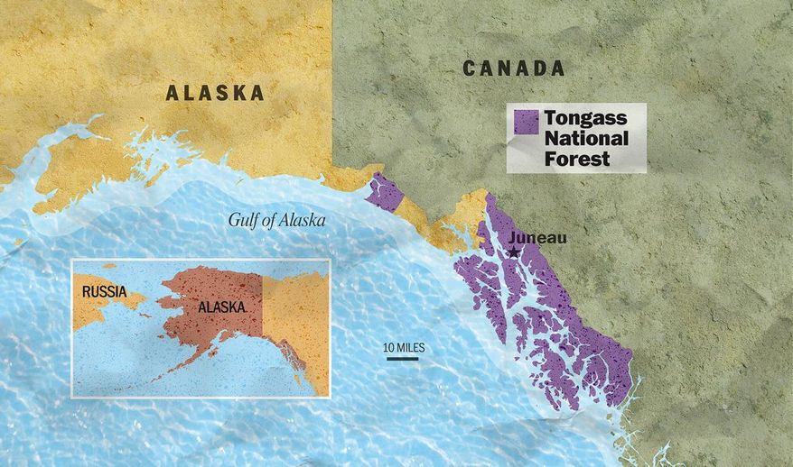 Tongass National Forest, Alaska Map by Greg Groesch/The Washington Times 