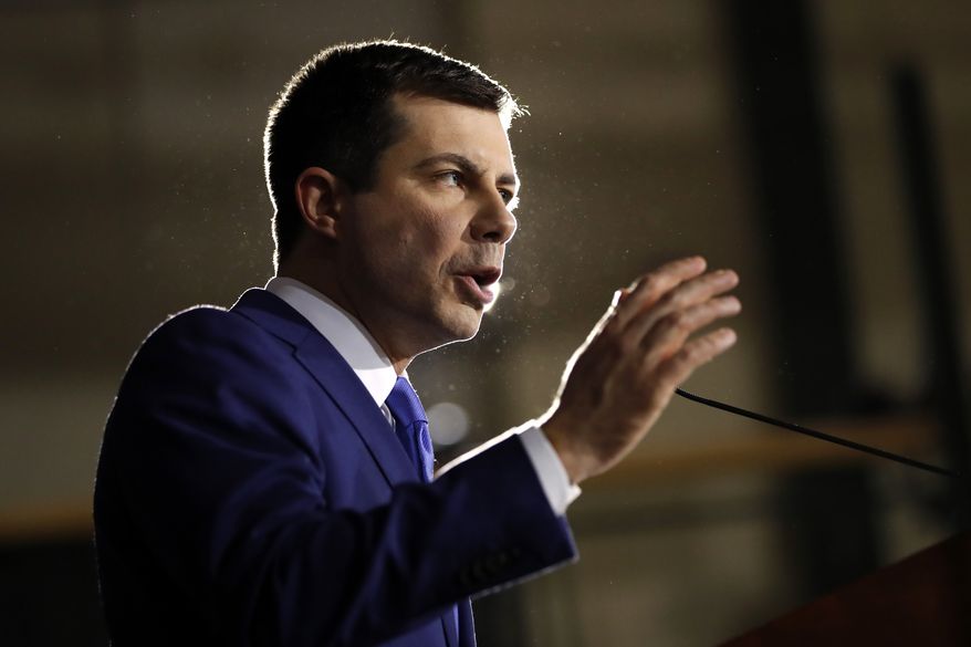 Democratic presidential candidate former South Bend, Ind., Mayor Pete Buttigieg speaks to supporters at a primary night election rally at Nashua Community College, Tuesday, Feb. 11, 2020, in Nashua, N.H. (AP Photo/Andrew Harnik)