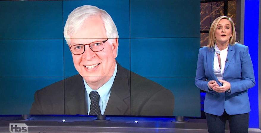 "Full Frontal" host Samantha Bee warns TBS viewers that radio host Dennis Prager is "extreme," Feb. 12, 2020. (Image: TBS, "Full Frontal" video screenshot)