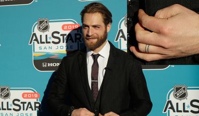 Washington Capitals goaltender Braden Holtby has his ring finger (inset) tattooed with two lines to represent a wedding band. &quot;It&#39;s something that shows another sign of commitment,&quot; Holtby said. Wedding ring tattoos is a trend growing popular among hockey players and non-athletes alike.