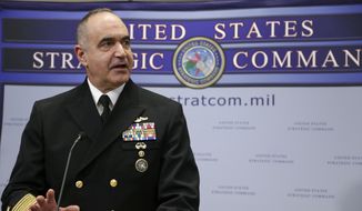 Adm. Charles A. Richard, commander of U.S. Strategic Command, said that he has &quot;seen no indications of any compromise&quot; in the security of America&#39;s nuclear stockpile rising out of the SolarWinds hack, which the intelligence community believe is linked to the Russian government. (Associated Press/File)  **FILE**