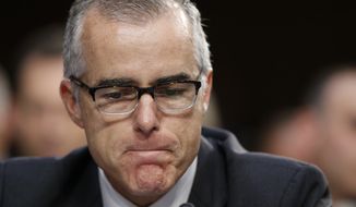 In this June 7, 2017, file photo, then-acting FBI Director Andrew McCabe pauses during a Senate Intelligence Committee hearing on Capitol Hill in Washington. (AP Photo/Alex Brandon) ** FILE **