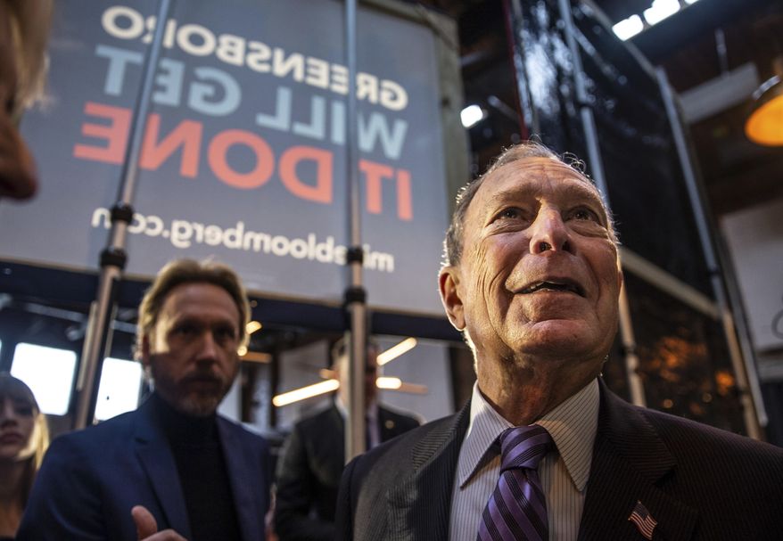 Democratic presidential candidate Michael Bloomberg speaks to supporters during his visit in Greensboro, N.C., on Thursday, Feb. 13, 2020. (Khadejeh Nikouyeh/News & Record via AP)