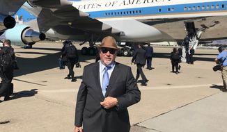 Talk radio host and author Michael Savage pauses before boarding Air Force One in 2019 — which included lunch with President Trump. (Michael Savage)
