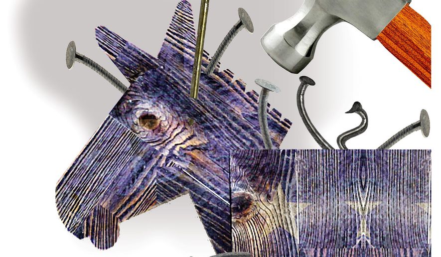 Illustration on Democrat conformity by Alexander Hunter/The Washington Times