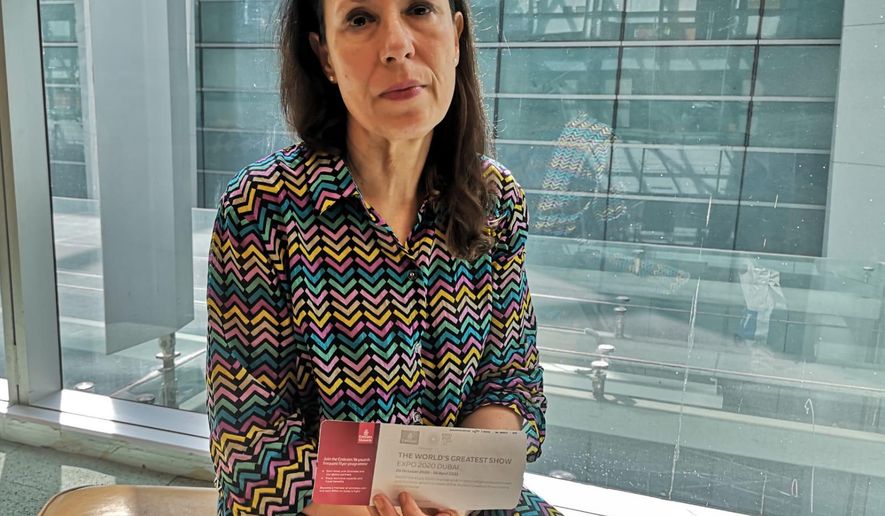 This photograph provided by Harpreet Upal, an accompanying aide of British Member of Parliament Debbie Abrahams shows Abrahams at the Indira Gandhi International Airport in New Delhi, India, Monday, Feb. 17, 2020. Indian officials denied the British lawmaker entry on Monday after she landed at New Delhi's Indira Gandhi International Airport, according to Harpreet Upal, an accompanying aide. (Harpreet Upal via AP)