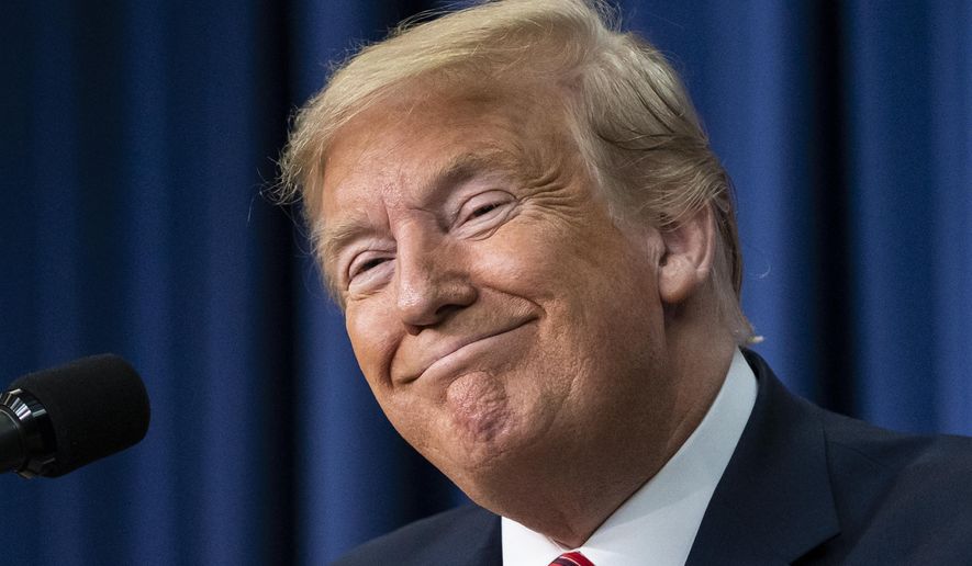 President Donald Trump smiles as he speaks to members of the National Border Patrol Council at the White House in Washington, Friday, Feb. 14, 2020. (AP Photo/J. Scott Applewhite) ** FILE **