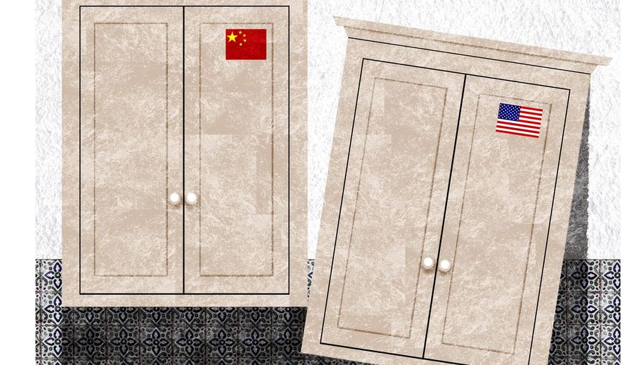 Illustration on China’s threat to U.S. cabinet workers by Alexander Hunter/The Washington Times