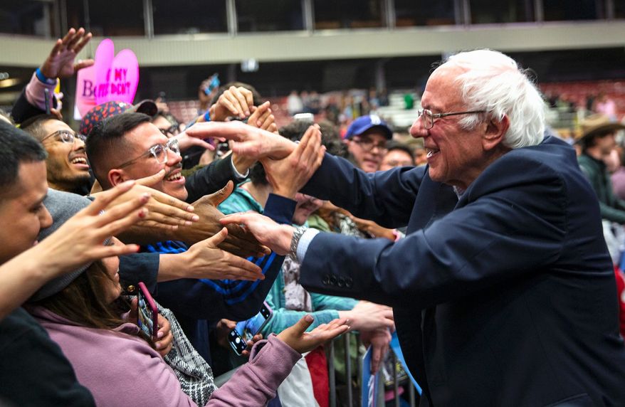 Democratic presidential candidate Sen. Bernard Sanders greets his fans during a recent campaign rally in Texas. (Associated Press)