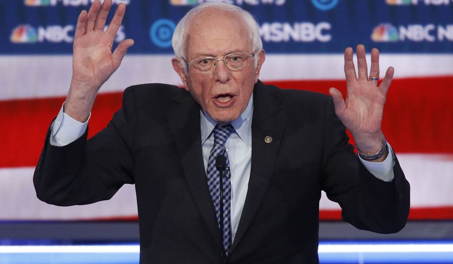 Democratic presidential candidate, Sen. Bernie Sanders, I-Vt., speaks during a Democratic presidential primary debate Wednesday, Feb. 19, 2020, in Las Vegas, hosted by NBC News and MSNBC. (AP Photo/John Locher)