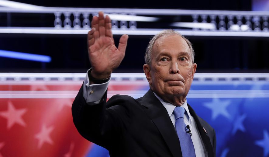 Democratic presidential candidates, former New York City Mayor Mike Bloomberg arrives for a Democratic presidential primary debate Wednesday, Feb. 19, 2020, in Las Vegas, hosted by NBC News and MSNBC. (AP Photo/Matt York)