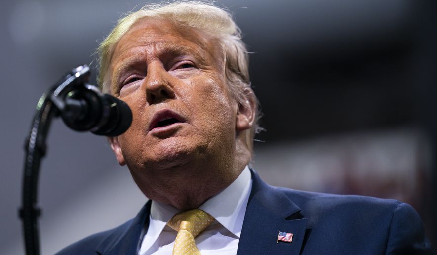President Donald Trump speaks during a campaign rally at The Broadmoor World Arena, Thursday, Feb. 20, 2020, in Colorado Springs, Colo. (AP Photo/Evan Vucci)