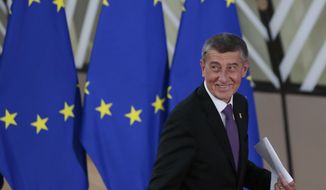 Czech Republic&#39;s Prime Minister Andrej Babis arrives for an EU summit at the European Council building in Brussels, Thursday, Feb. 20, 2020. After almost two years of sparring, the EU will be discussing the bloc&#39;s budget to work out Europe&#39;s spending plans for the next seven years. (AP Photo/Virginia Mayo)