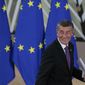 Czech Republic&#x27;s Prime Minister Andrej Babis arrives for an EU summit at the European Council building in Brussels, Thursday, Feb. 20, 2020. After almost two years of sparring, the EU will be discussing the bloc&#x27;s budget to work out Europe&#x27;s spending plans for the next seven years. (AP Photo/Virginia Mayo)