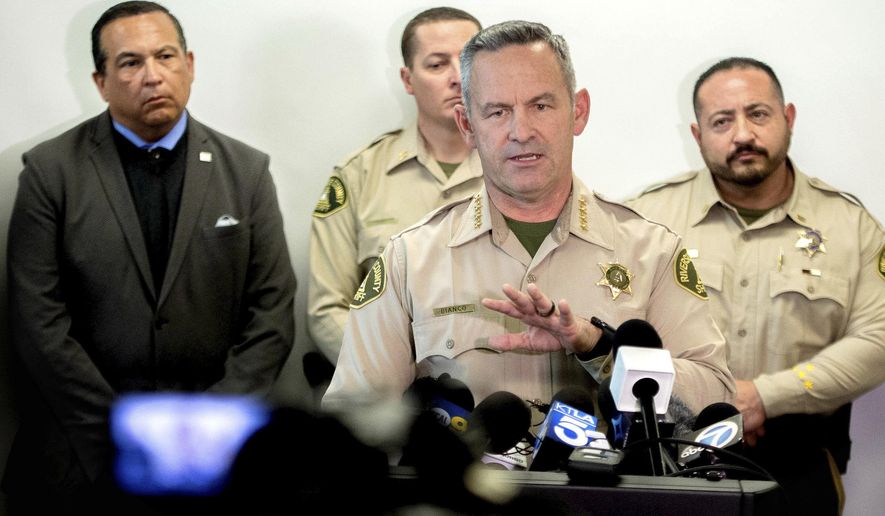 Riverside County Sheriff Chad Bianco provides update on the Perris triple homicide investigation during a news conference at the Riverside County Sheriff&#39;s Perris station on Tuesday, Feb. 18, 2020. Three adult males bodies were found yesterday at the Perris Valley Cemetery. (Watchara Phomicinda/The Orange County Register via AP)