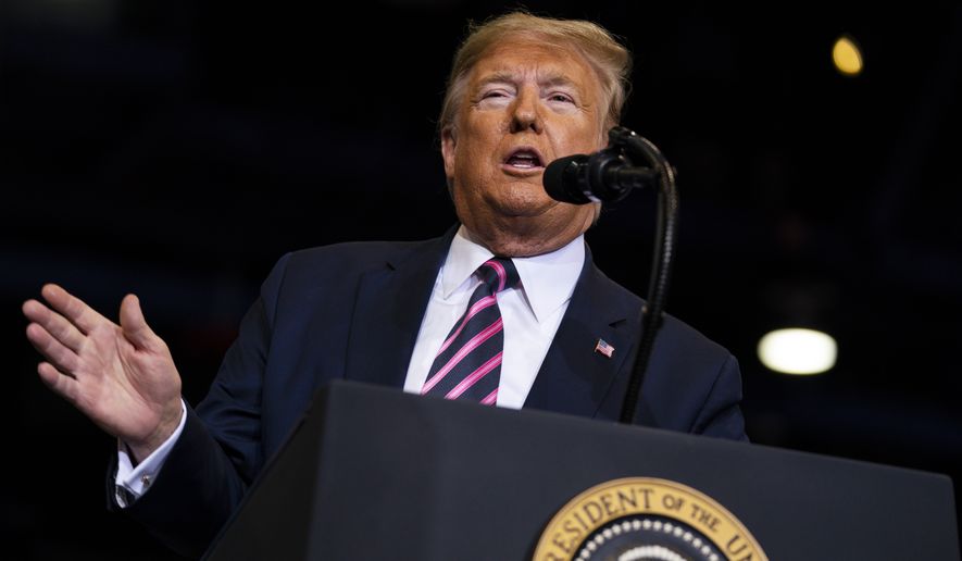 President Donald Trump speaks during a campaign rally at the Las Vegas Convention Center, Friday, Feb. 21, 2020, in Las Vegas. (AP Photo/Evan Vucci)