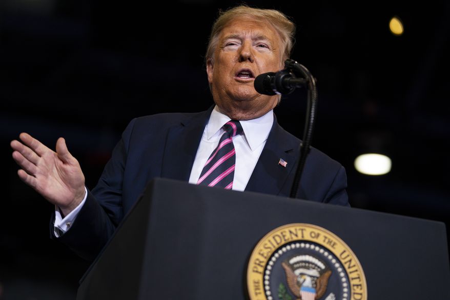 President Donald Trump speaks during a campaign rally at the Las Vegas Convention Center, Friday, Feb. 21, 2020, in Las Vegas. (AP Photo/Evan Vucci)