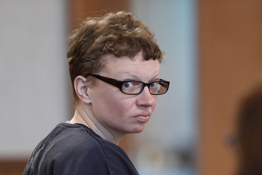 Sharon Carrillo, who was convicted of murdering her 10-year-old daughter, appears for her sentencing hearing at the Waldo Judicial Center, Friday, Feb. 21, 2020, in Belfast, Maine. Marissa Kennedy's bruised and battered body was found in the family's home in Stockton Springs in 2018. (AP Photo/Robert F. Bukaty)
