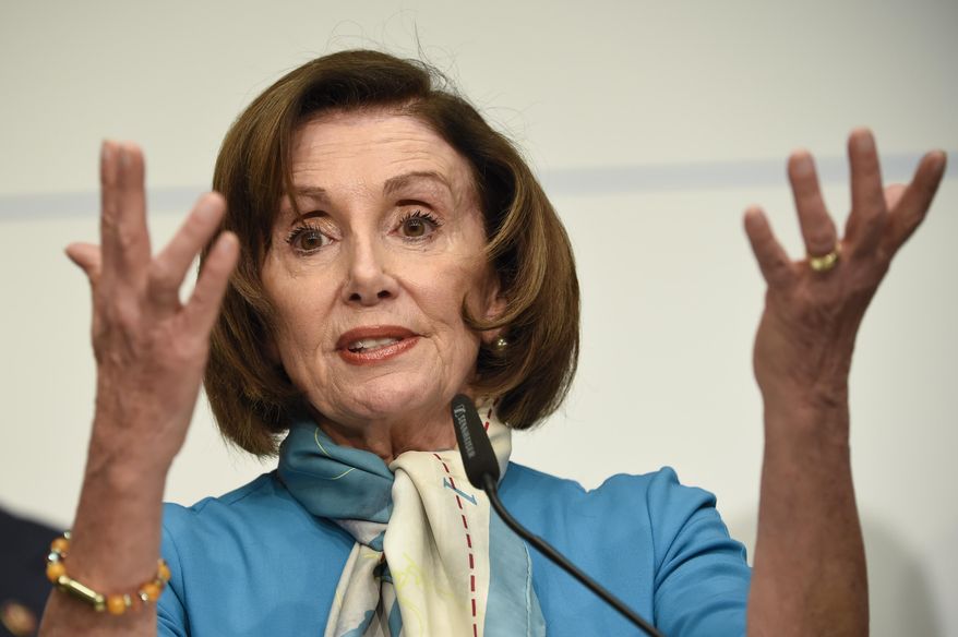 In this Sunday, Feb. 16, 2020 file photo, U.S. Speaker of the House Nancy Pelosi, D-Calif, attends a news conference during the Munich Security Conference in Munich, Germany. AP Photo/Jens Meyer) **FILE**