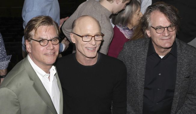 Aaron Sorkin, from left, Ed Harris and Bartlett Sher participate in a press conference to announce an upcoming performance of &amp;quot;To Kill a Mockingbird&amp;quot; at Madison Square Garden on Wednesday, Feb. 19, 2020, in New York. The performance is scheduled to take place on Feb. 26, 2020.(Photo by Greg Allen/Invision/AP)