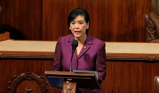 Rep. Judy Chu, D-Calif., speaks as the House of Representatives debates the articles of impeachment against President Donald Trump at the Capitol in Washington, Wednesday, Dec. 18, 2019. (House Television via AP)