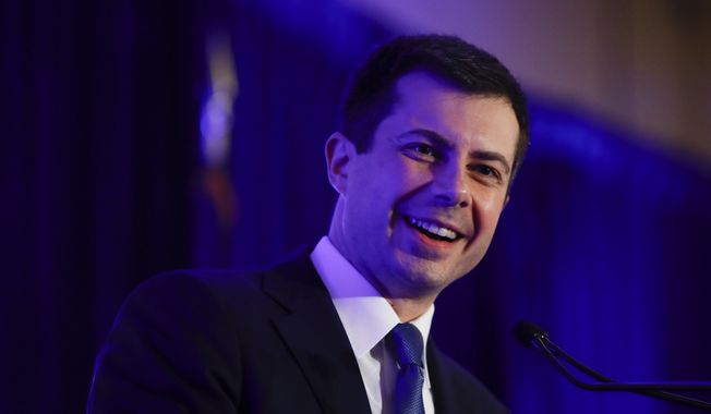 Democratic presidential candidate former South Bend, Ind., Mayor Pete Buttigieg speaks at the First in the South Dinner, Monday, Feb. 24, 2020, in Charleston, S.C. (AP Photo/Matt Rourke)