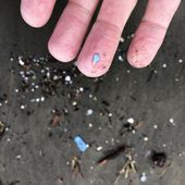 This Jan. 19, 2020, file photo shows microplastic debris that has washed up at Depoe Bay, Ore. (AP Photo/Andrew Selsky) ** FILE **